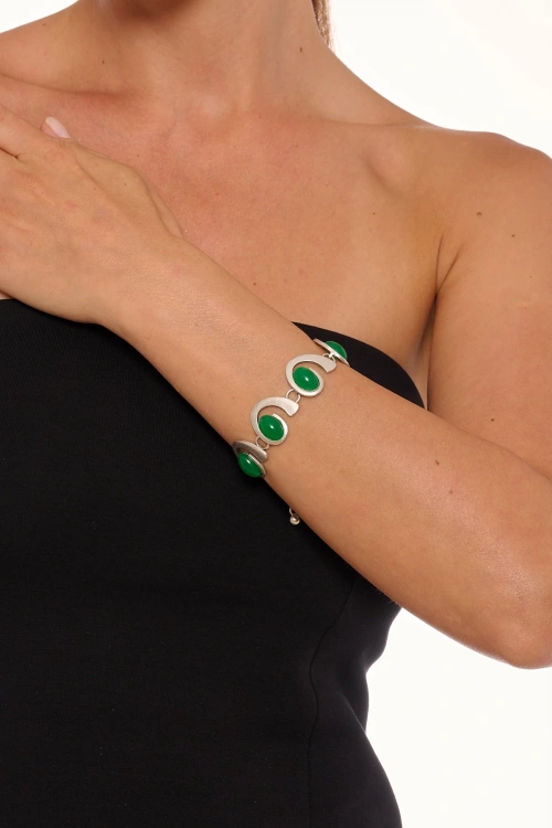 Kiraz Green Stoned Silver Plated Bracelet