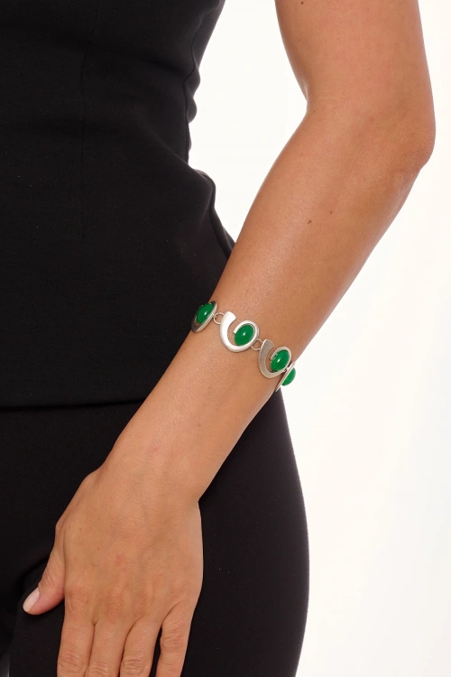 Kiraz Green Stoned Silver Plated Bracelet