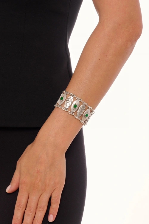 Kiraz Green Stoned Silver Plated Bracelet