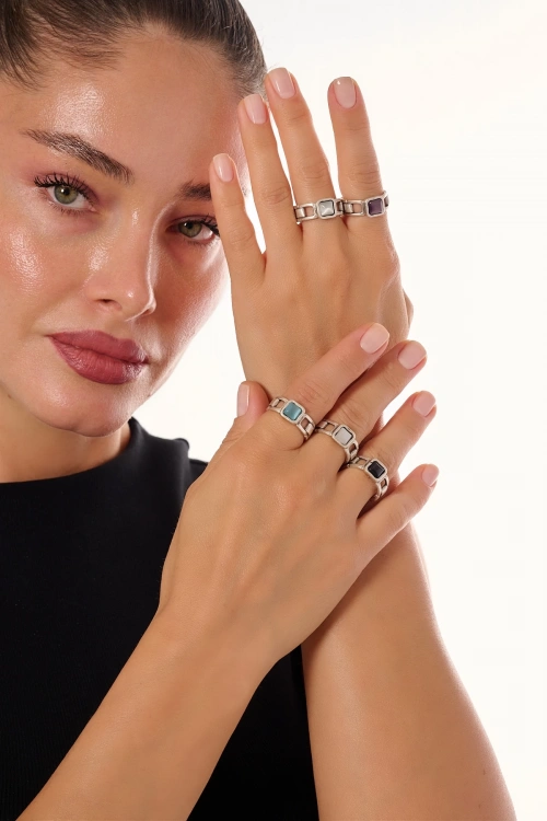 Kiraz Purple Stoned Silver Plated Ring