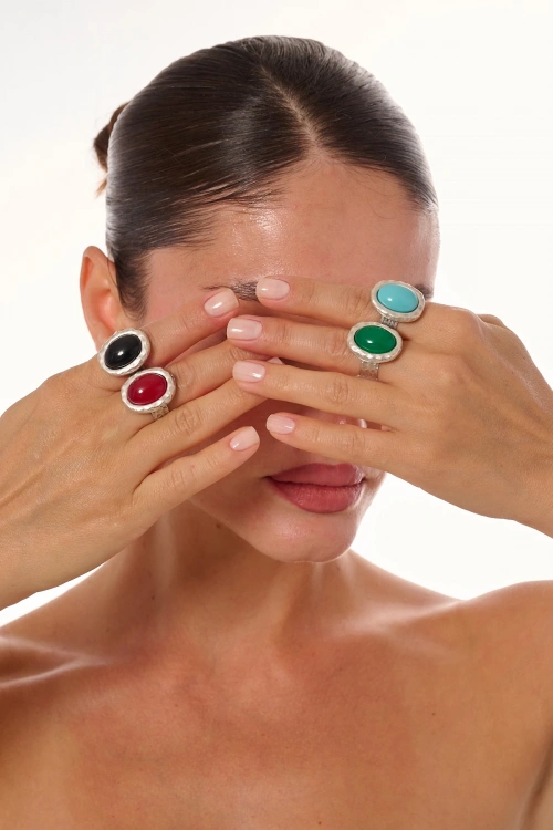 Kiraz Green Stoned Silver Plated Ring