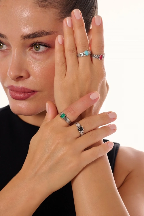 Kiraz Turquoise Stoned Silver Plated Ring