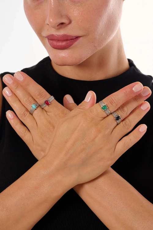 Kiraz Turquoise Stoned Silver Plated Ring