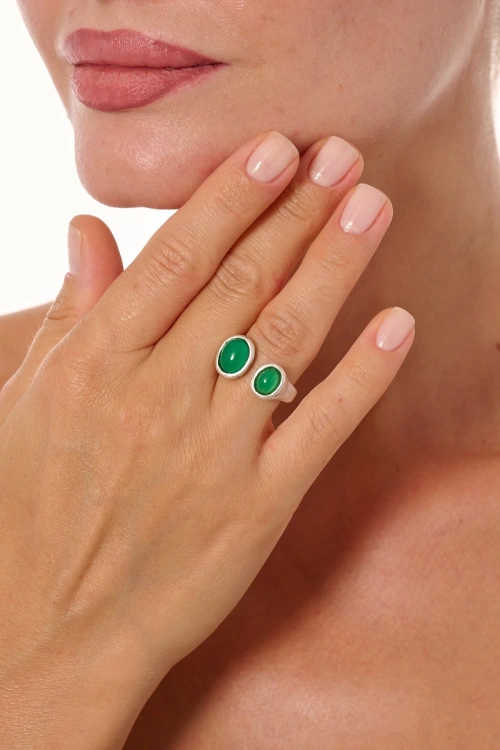 Kiraz Green Stoned Silver Plated Ring