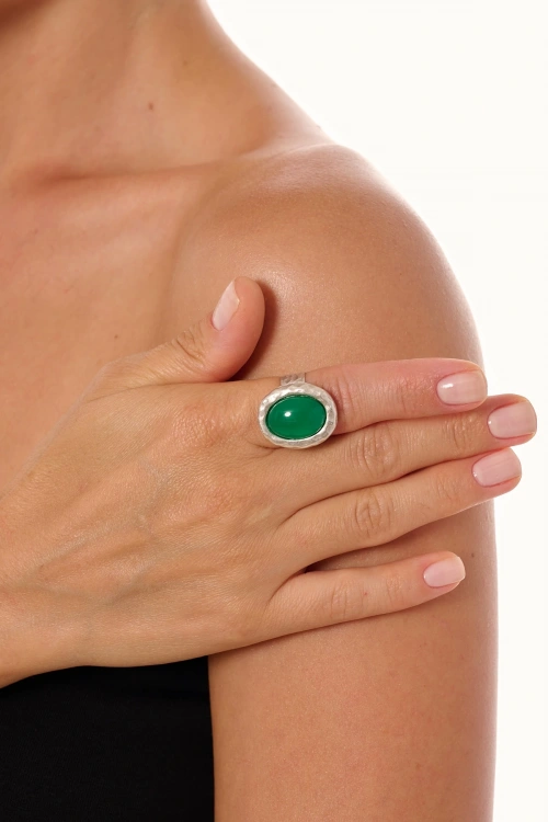 Kiraz Green Stoned Silver Plated Ring