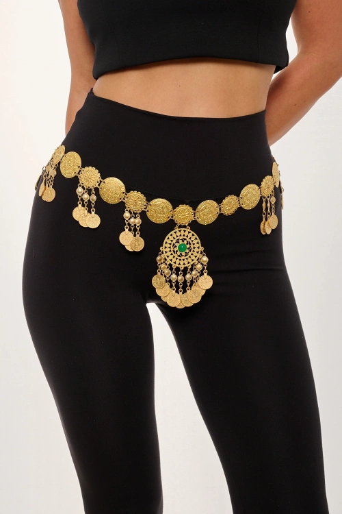 Kiraz Green Stoned Gold Plated Belt