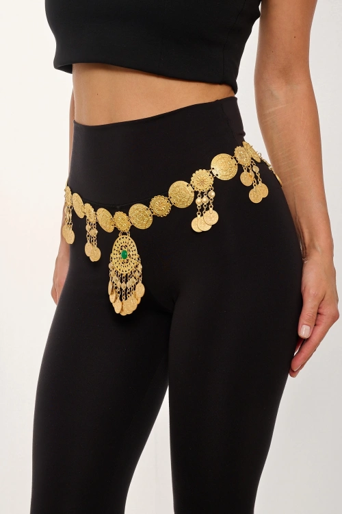 Kiraz Green Stoned Gold Plated Belt