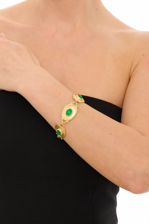 Kiraz Green Stoned Gold Plated Bracelet