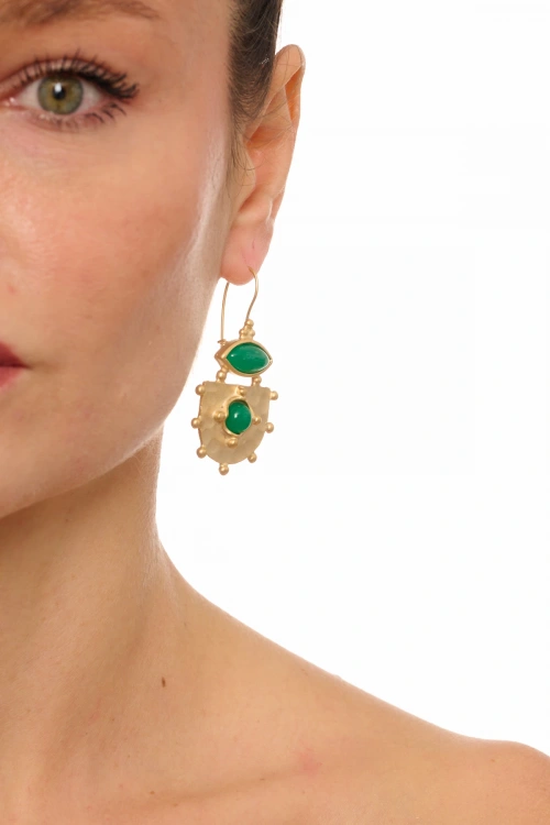 Kiraz Green Stoned Gold Plated Earring