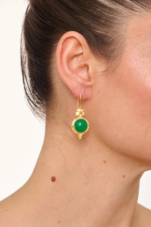 Kiraz Green Stoned Gold Plated Earring
