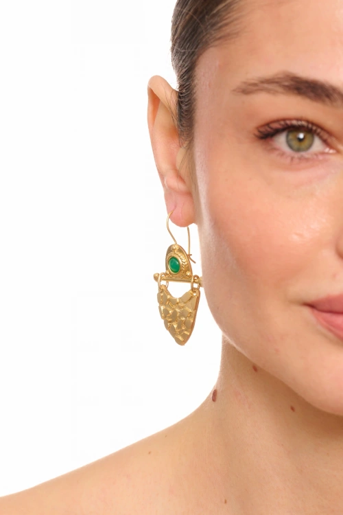 Kiraz Green Stoned Gold Plated Earring