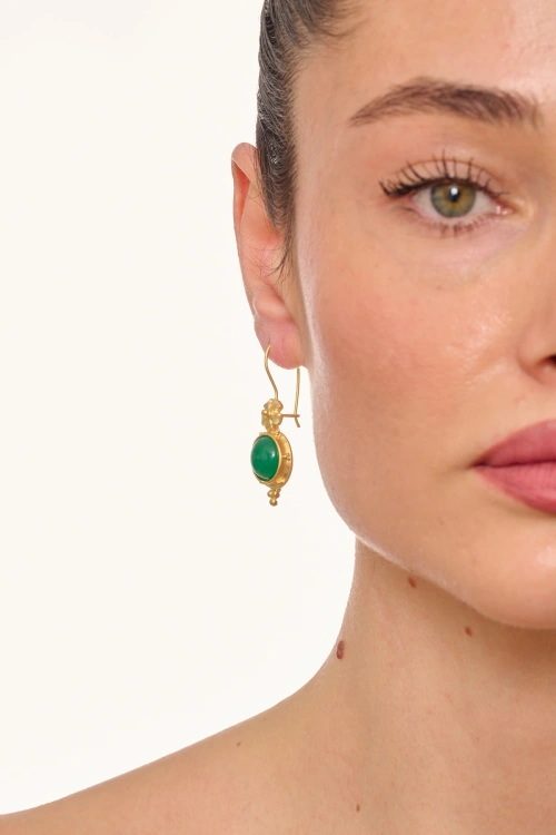 Kiraz Green Stoned Gold Plated Earring