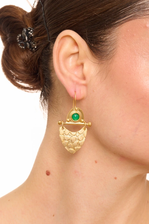 Kiraz Green Stoned Gold Plated Earring