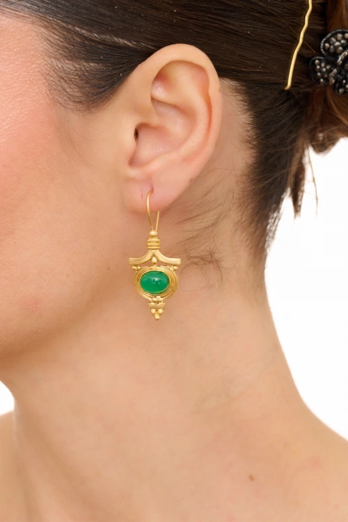 Kiraz Green Stoned Gold Plated Earring