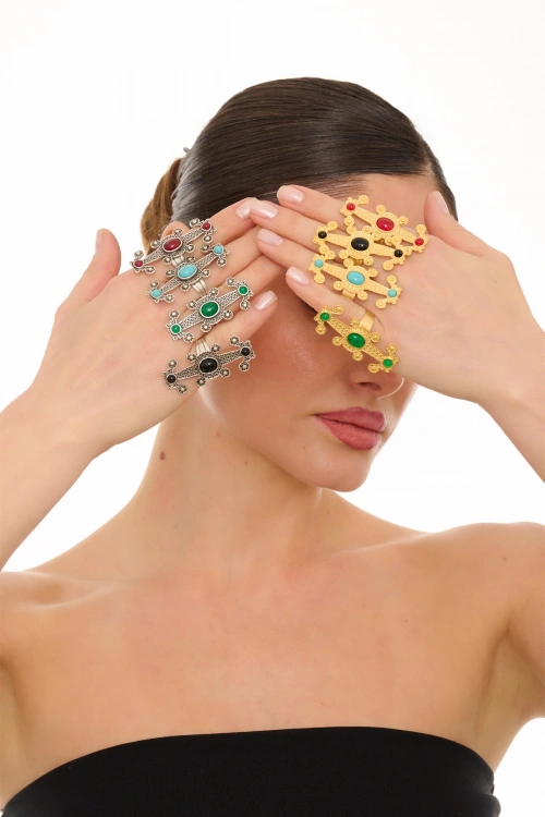 Kiraz Green Stoned Gold Plated Ring