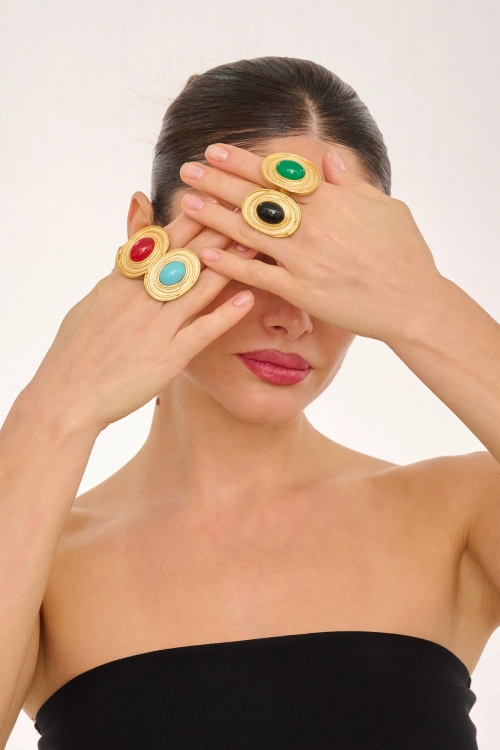 Kiraz Green Stoned Gold Plated Ring