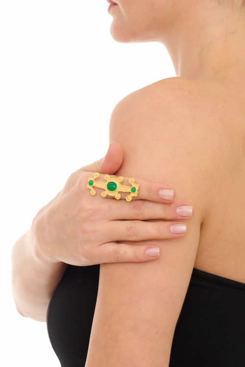 Kiraz Green Stoned Gold Plated Ring