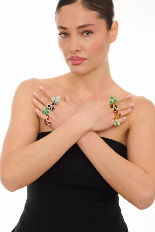 Kiraz Green Stoned Gold Plated Ring