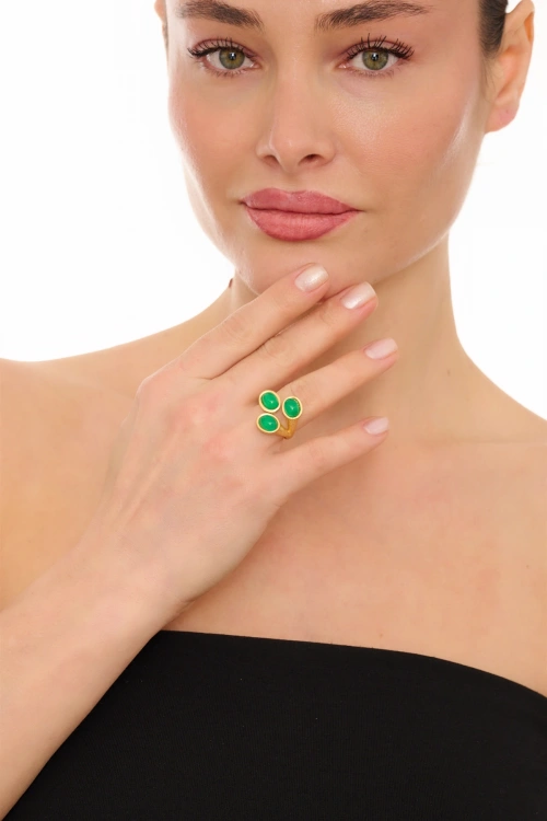 Kiraz Green Stoned Gold Plated Ring