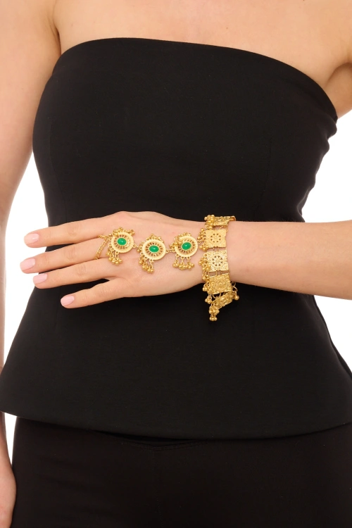 Kiraz Green Stoned Gold Plated Shahmaran Bracelet