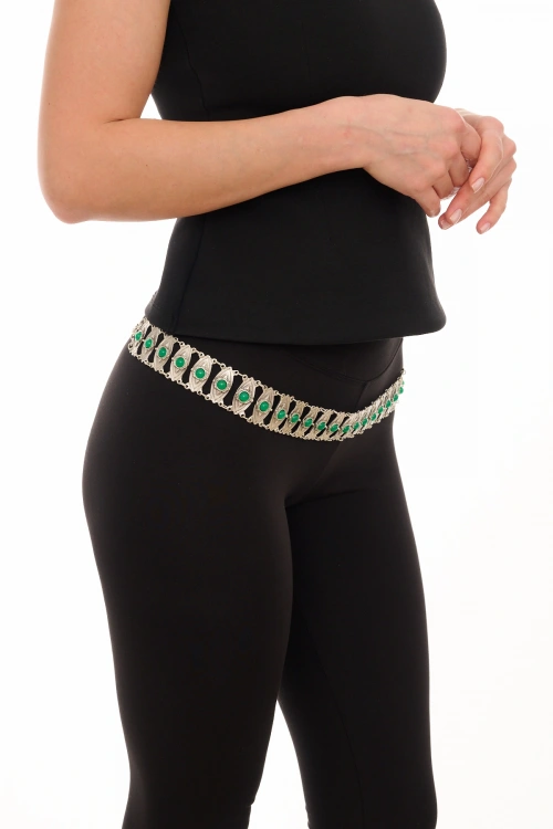 Kiraz Green Stoned Silver Plated Belt
