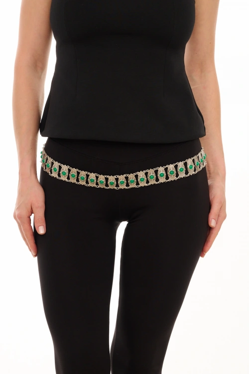 Kiraz Green Stoned Silver Plated Belt
