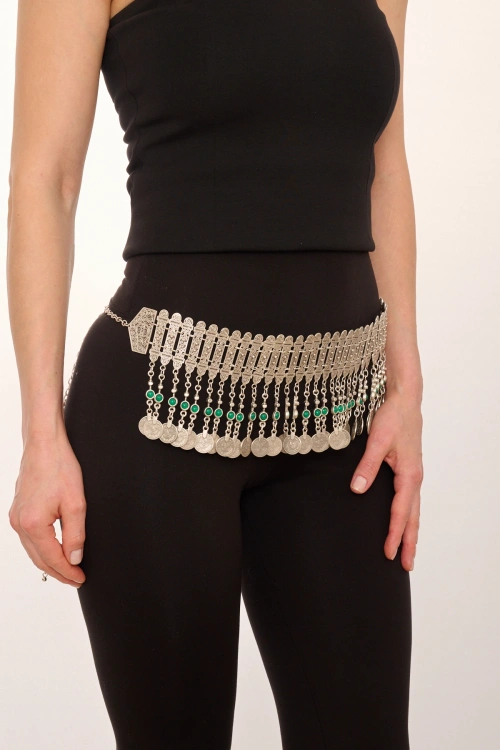 Kiraz Green Stoned Silver Plated Belt