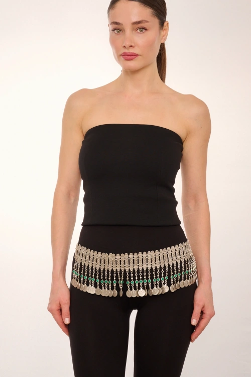 Kiraz Green Stoned Silver Plated Belt