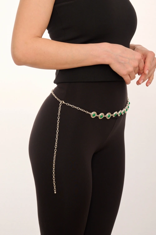 Kiraz Green Stoned Silver Plated Belt