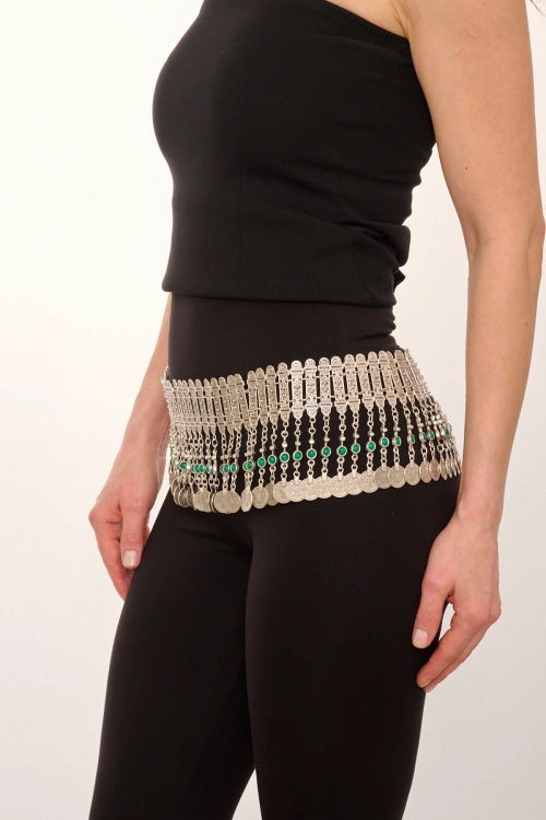 Kiraz Green Stoned Silver Plated Belt