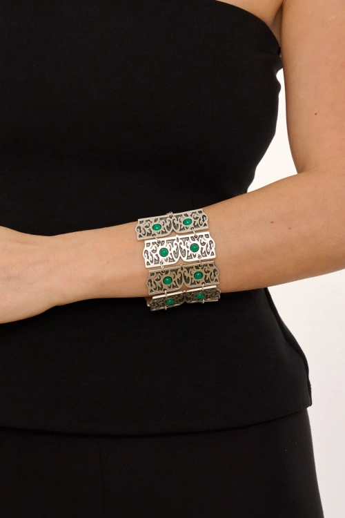 Kiraz Green Stoned Silver Plated Bracelet