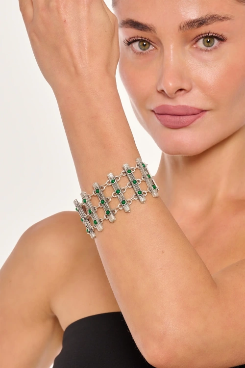Kiraz Green Stoned Silver Plated Bracelet
