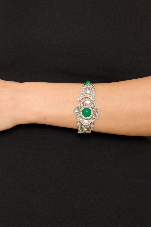 Kiraz Green Stoned Silver Plated Bracelet