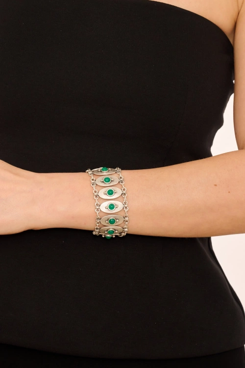 Kiraz Green Stoned Silver Plated Bracelet