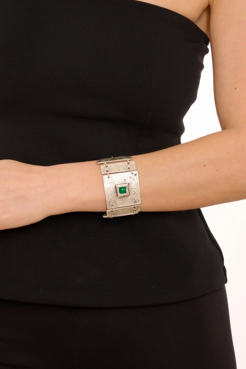 Kiraz Green Stoned Silver Plated Bracelet