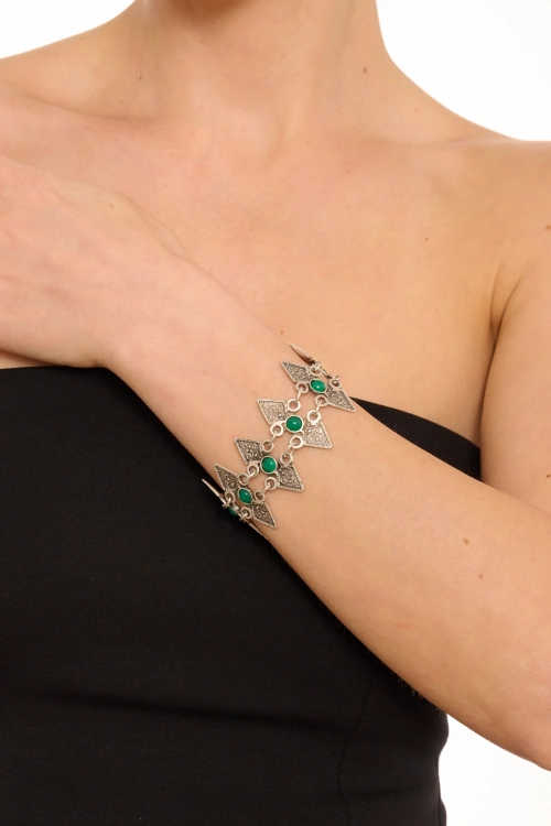 Kiraz Green Stoned Silver Plated Bracelet