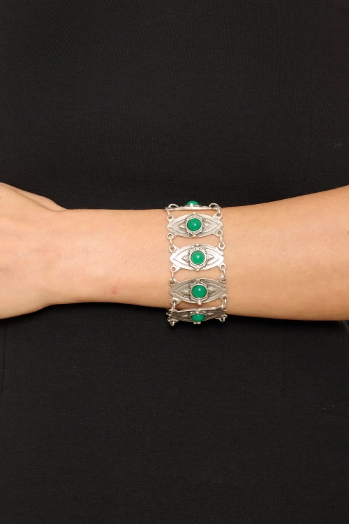 Kiraz Green Stoned Silver Plated Bracelet