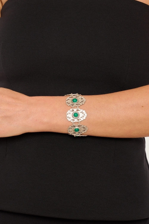 Kiraz Green Stoned Silver Plated Bracelet