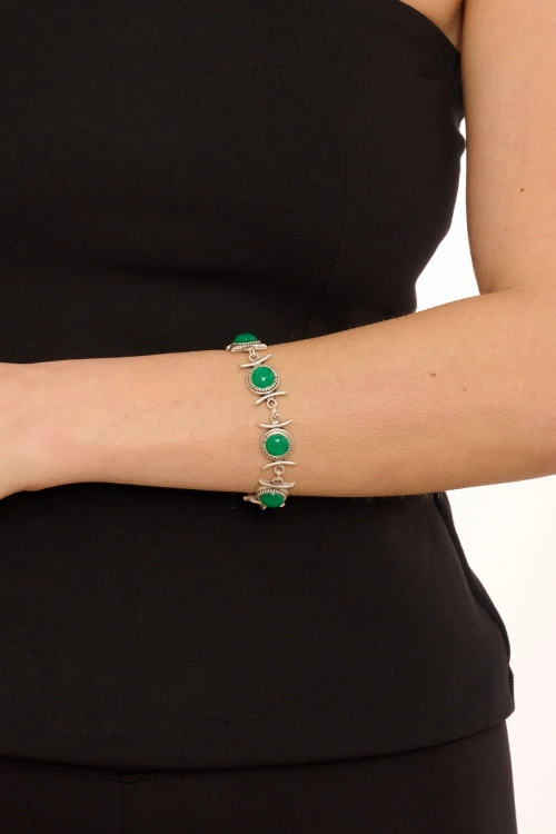 Kiraz Green Stoned Silver Plated Bracelet
