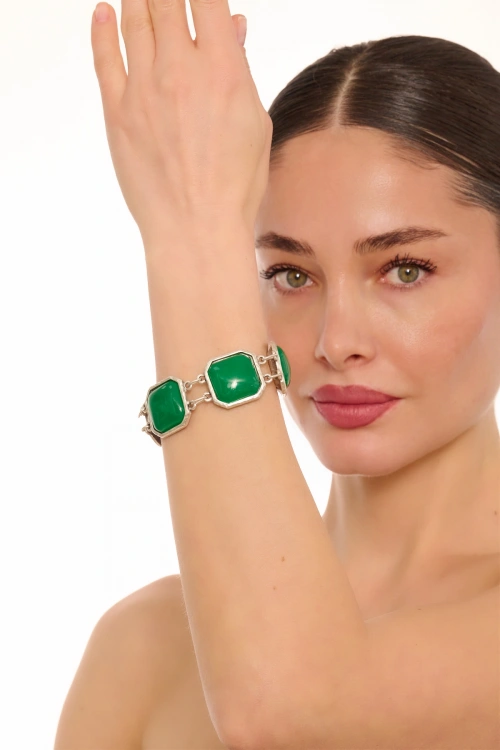 Kiraz Green Stoned Silver Plated Bracelet