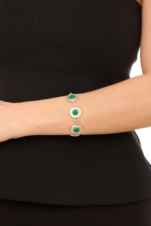 Kiraz Green Stoned Silver Plated Bracelet