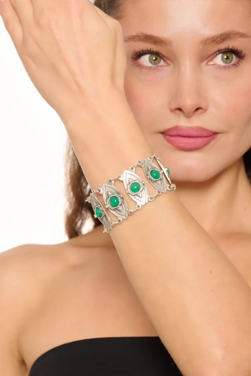 Kiraz Green Stoned Silver Plated Bracelet