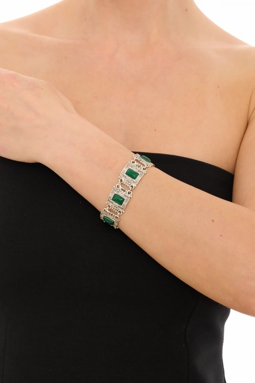Kiraz Green Stoned Silver Plated Bracelet