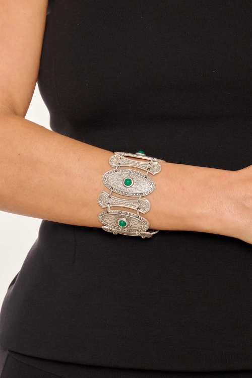 Kiraz Green Stoned Silver Plated Bracelet