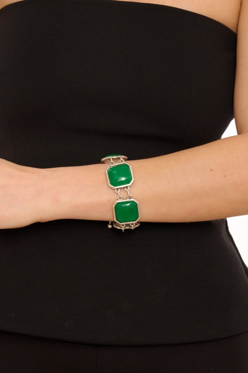 Kiraz Green Stoned Silver Plated Bracelet