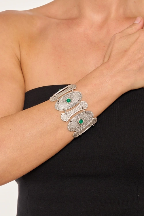 Kiraz Green Stoned Silver Plated Bracelet