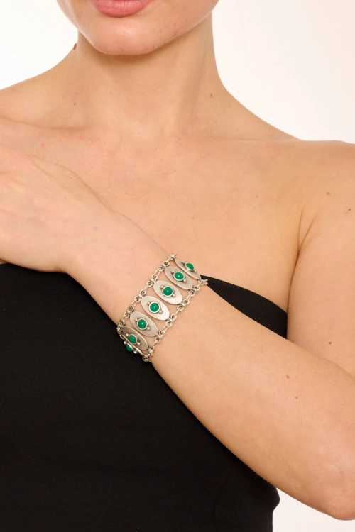 Kiraz Green Stoned Silver Plated Bracelet