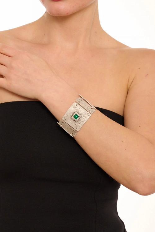 Kiraz Green Stoned Silver Plated Bracelet