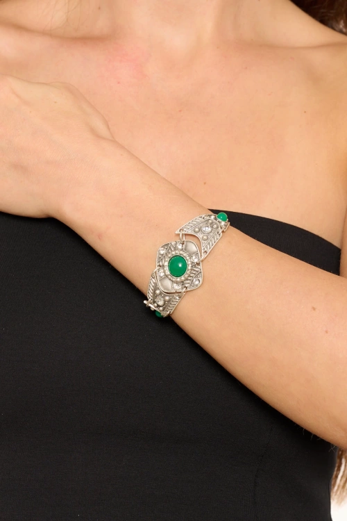 Kiraz Green Stoned Silver Plated Bracelet