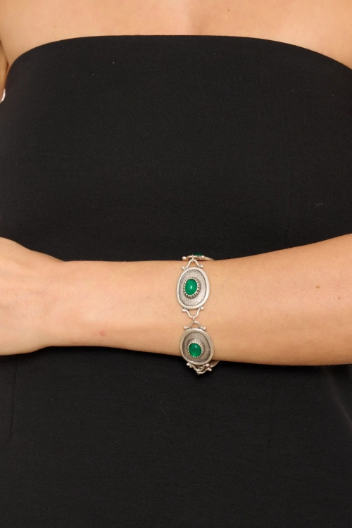 Kiraz Green Stoned Silver Plated Bracelet